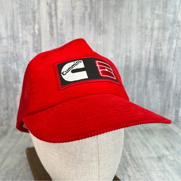 Vintage Cummins Snapback Trucker Hat Cap Corduroy Red Adjustable - Picture 2 of 12